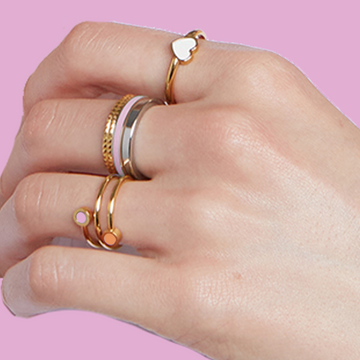 New wave double rings, wewa ring and amare ring in fondant pink, apricot crush and white 