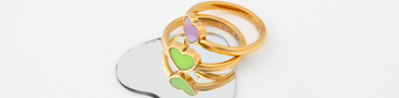 heart charm gold plated rings - amare rings in lavender and lime green