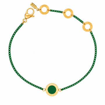 Aventurine green chain bracelet with a matching circular enamel charm