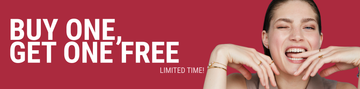 Buy One, Get One Free limited time offer banner with a smiling woman.