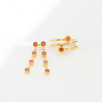 new wave cascade earring and double ring in apricot crush and nutshell 