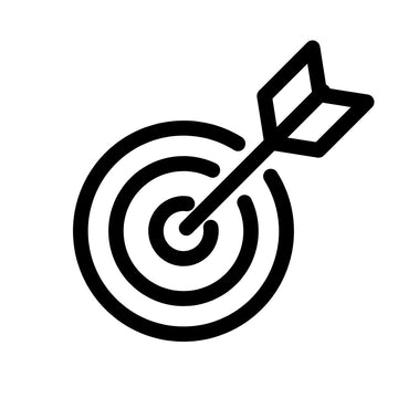 Line art icon of an arrow hitting the bullseye of a target