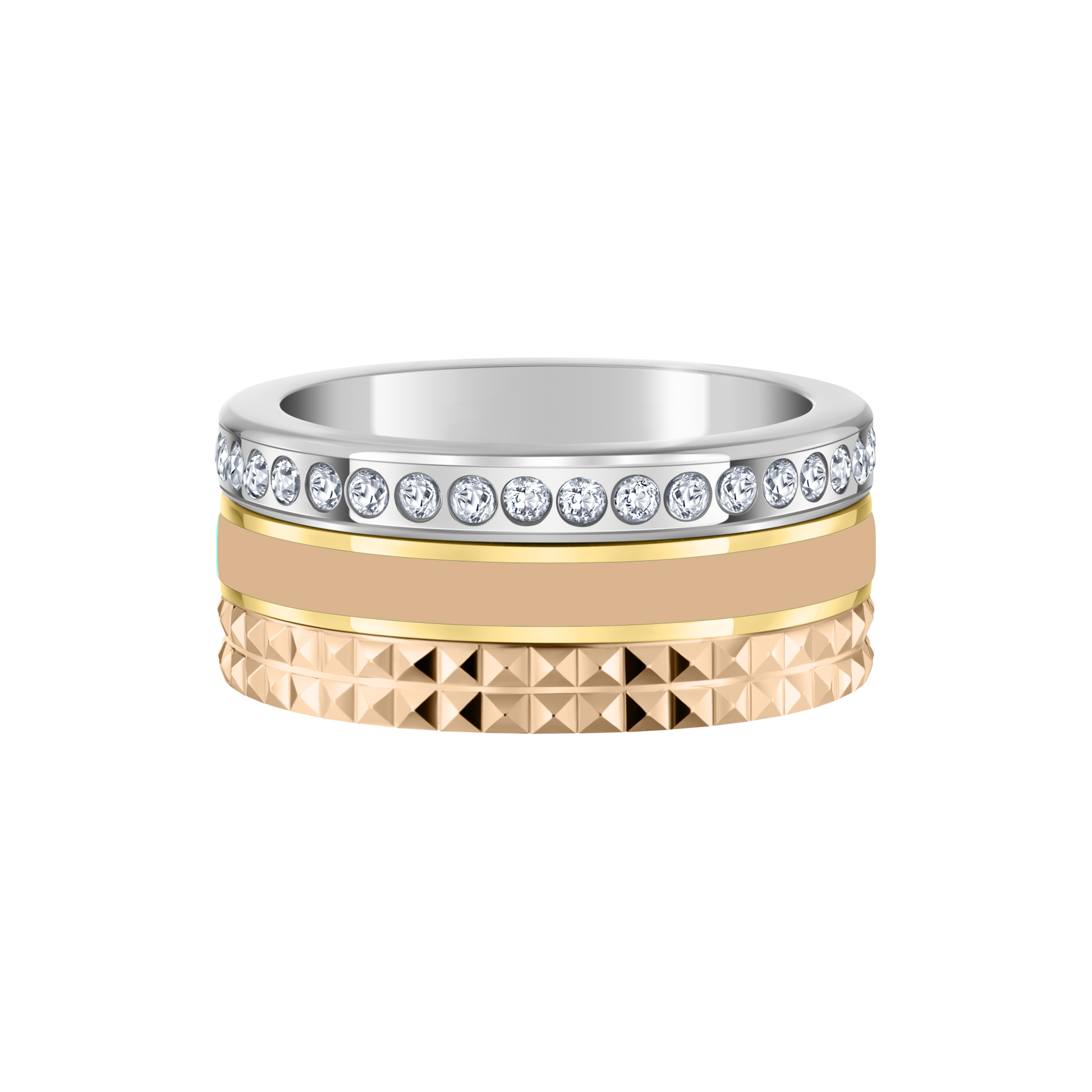 Beige wewa tube ring with zirconia, gold, rose gold and silver