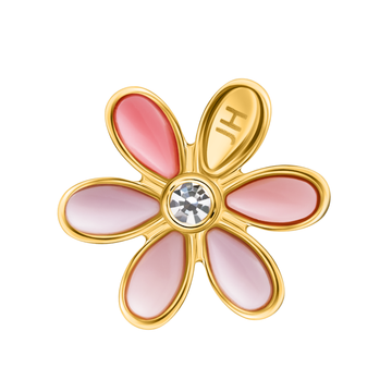 Gold flower with coral petals and zirconia, JH engraved