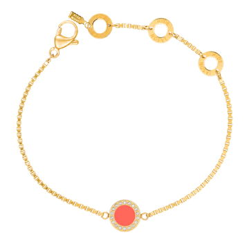 Jason Hyde gold box-chain bracelet featuring a round coral pendant