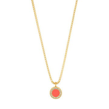 Coral and gold circular pendant necklace by Jason Hyde