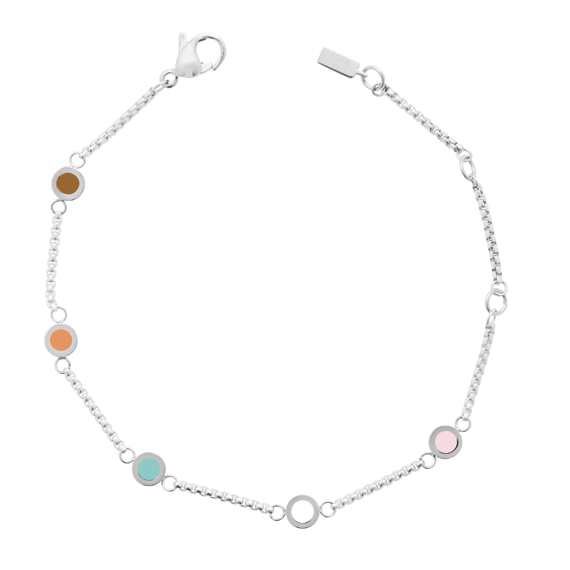 SILVER BRACELET WITH 5 MULTICOLOR CHIPS 