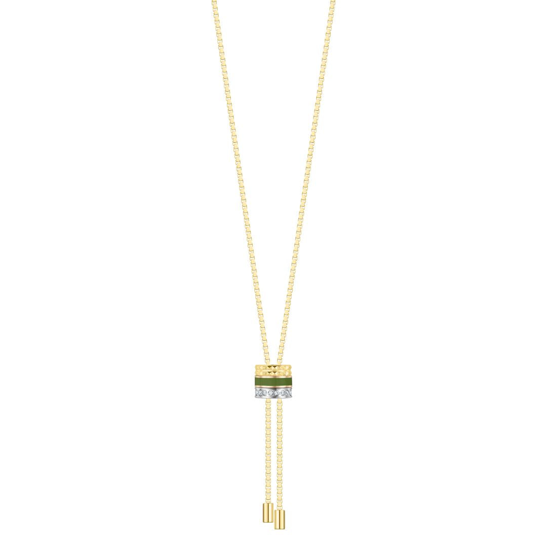 BOLO TIE TUBE OLIVE GREEN CHIP WITH ZIRCONIA NECKLACE