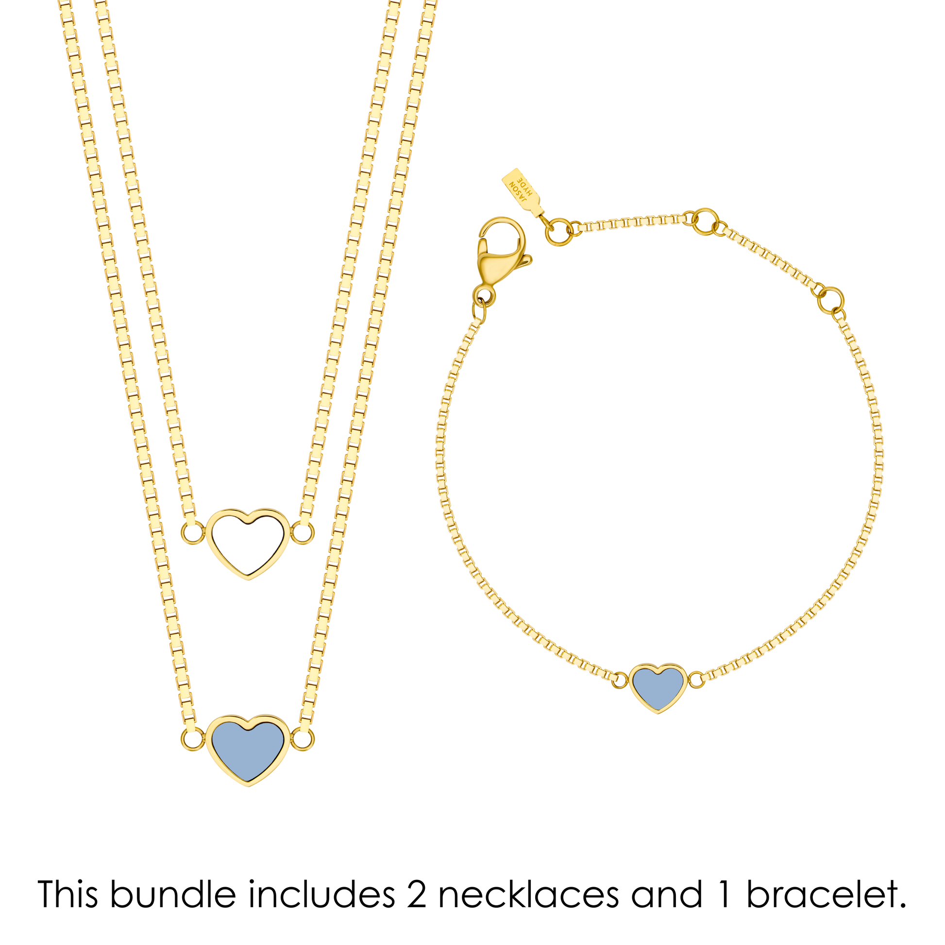 Jason Hyde Argentina jewelry bundle featuring two gold heart necklaces