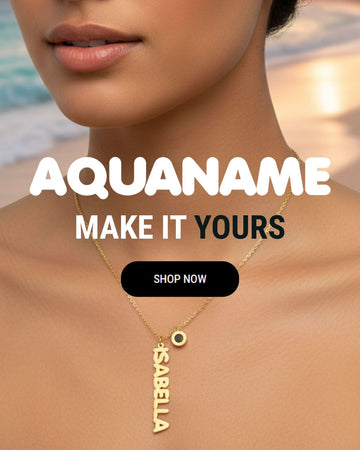 A woman wearing a gold necklace with 'ISABELLA' spelled vertically