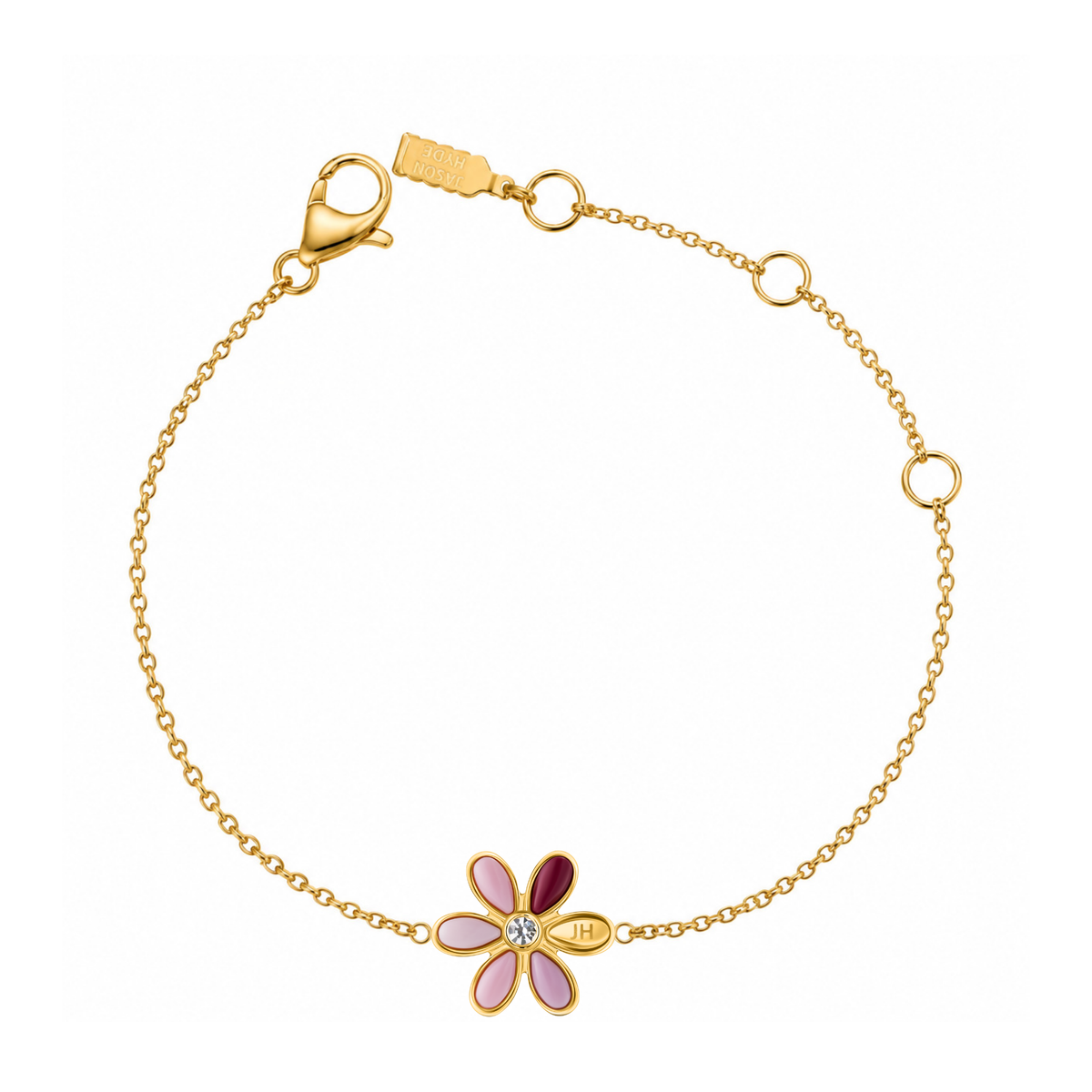 Gold-tone burgundy flower charm bracelet with lobster clasp 