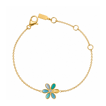 Gold chain bracelet with turquoise flower pendant and lobster clasp