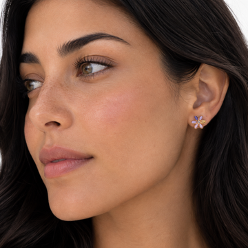 Lavender flower stud earrings with small leaf-like details