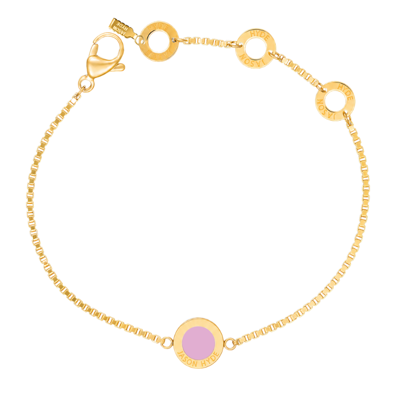 Gold chain bracelet with a round Fondant Pink chip