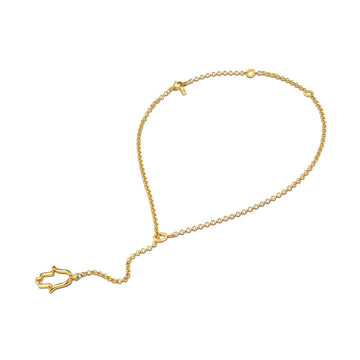 18K gold-plated sterling silver Hamsa lariat necklace with turquoise recycled ocean plastic charm.