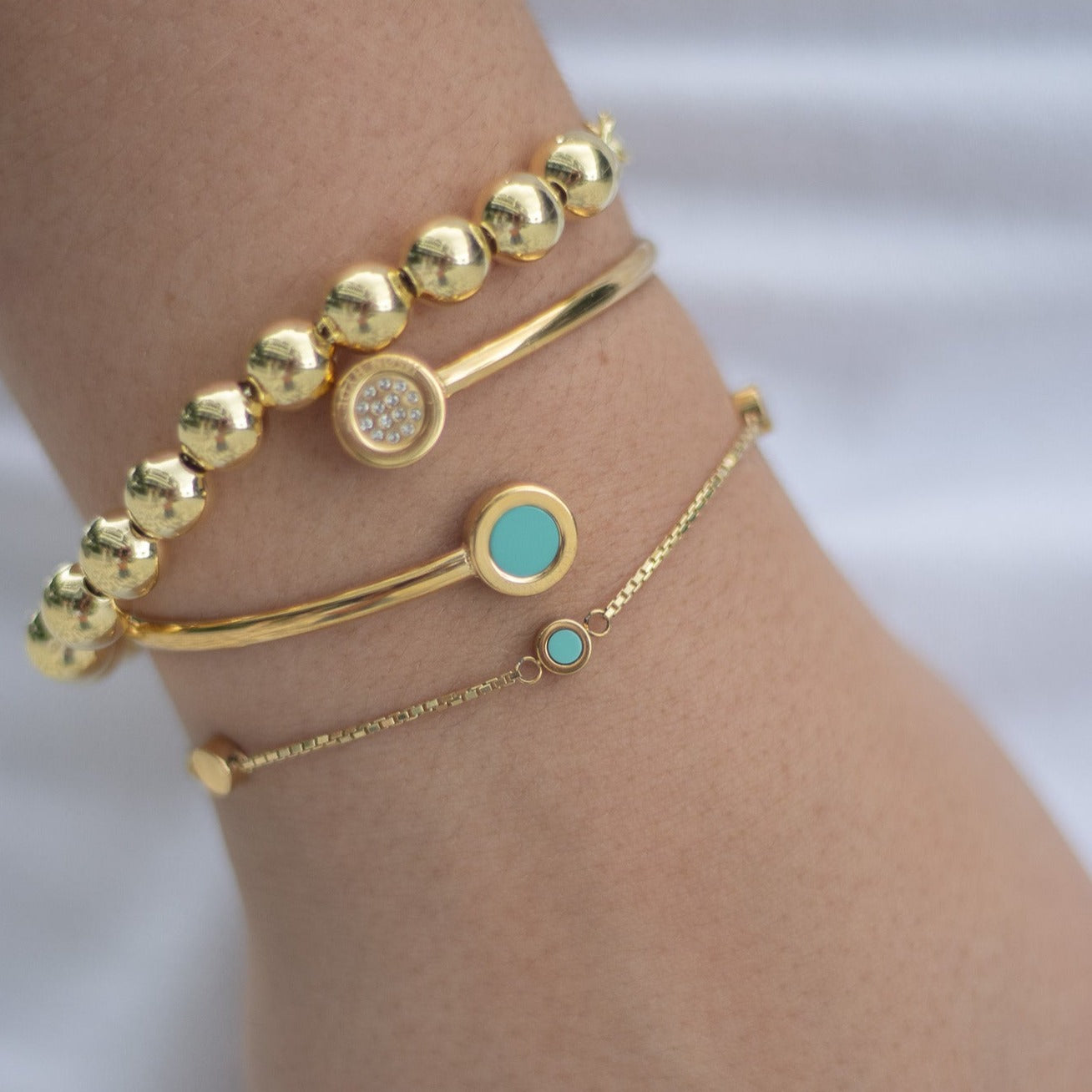NEW WAVE STERLING SILVER 18K GOLD PLATED TURQUOISE 3 CHIP BRACELET
