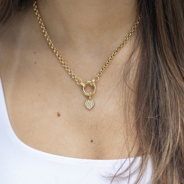 CATENE ROLO WITH PAVE HEART NECKLACE