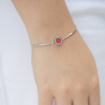 OCEAN STERLING SILVER CHAIN RED CHIP WITH ZIRCONIA BRACELET