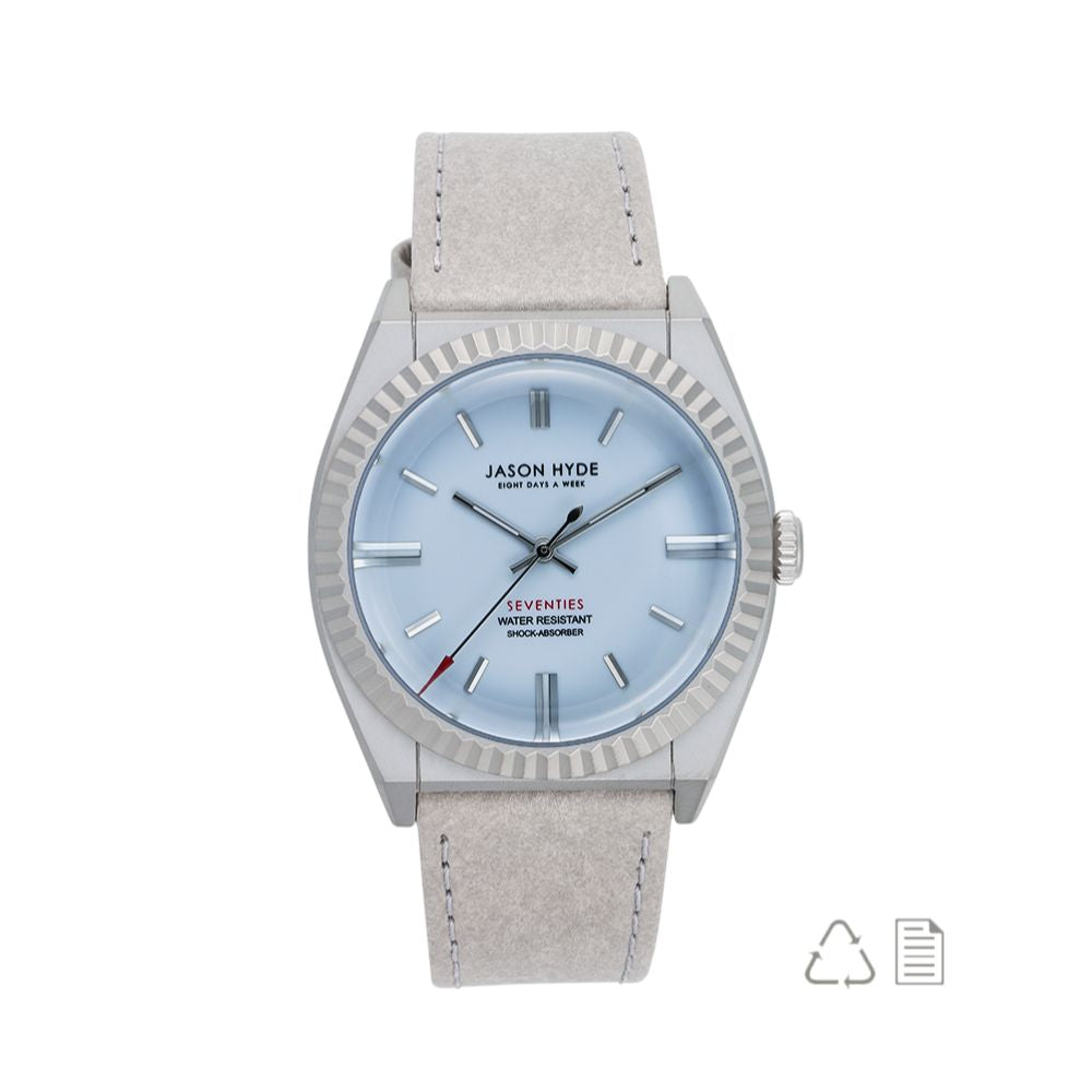 LIGHT GRAY STRAP 40MM WATCH WITH LIGHT BLUE DIAL 