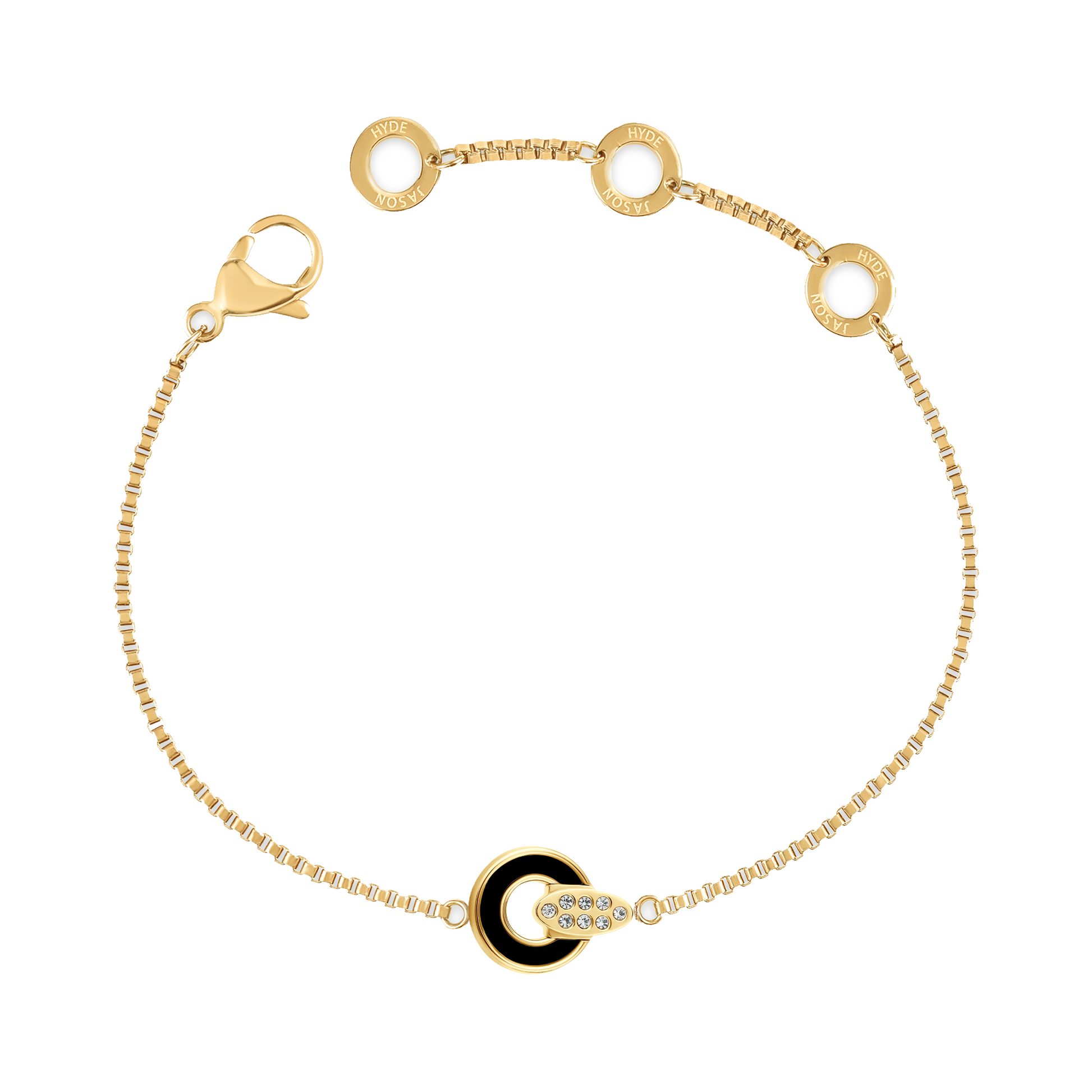 NEREIDA STERLING SILVER 18K GOLD PLATED CHAIN WITH BLACK CHIP WITH ZIRCONIA BRACELET