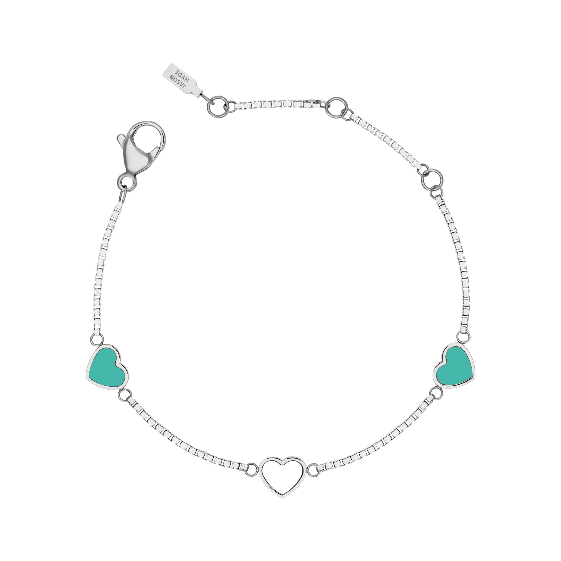 AMARE HEART SHAPED TURQUOISE AND WHITE CHIPS TRIO SILVER BRACELET