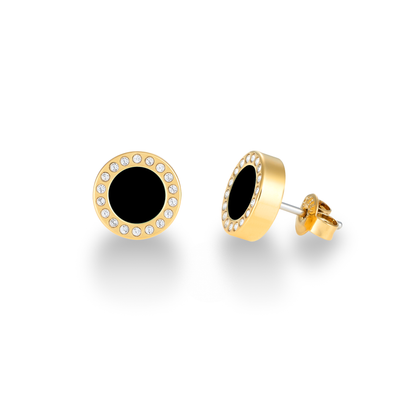 GOLD EARRINGS WITH BLACK CHIP AND ZIRCONIA 