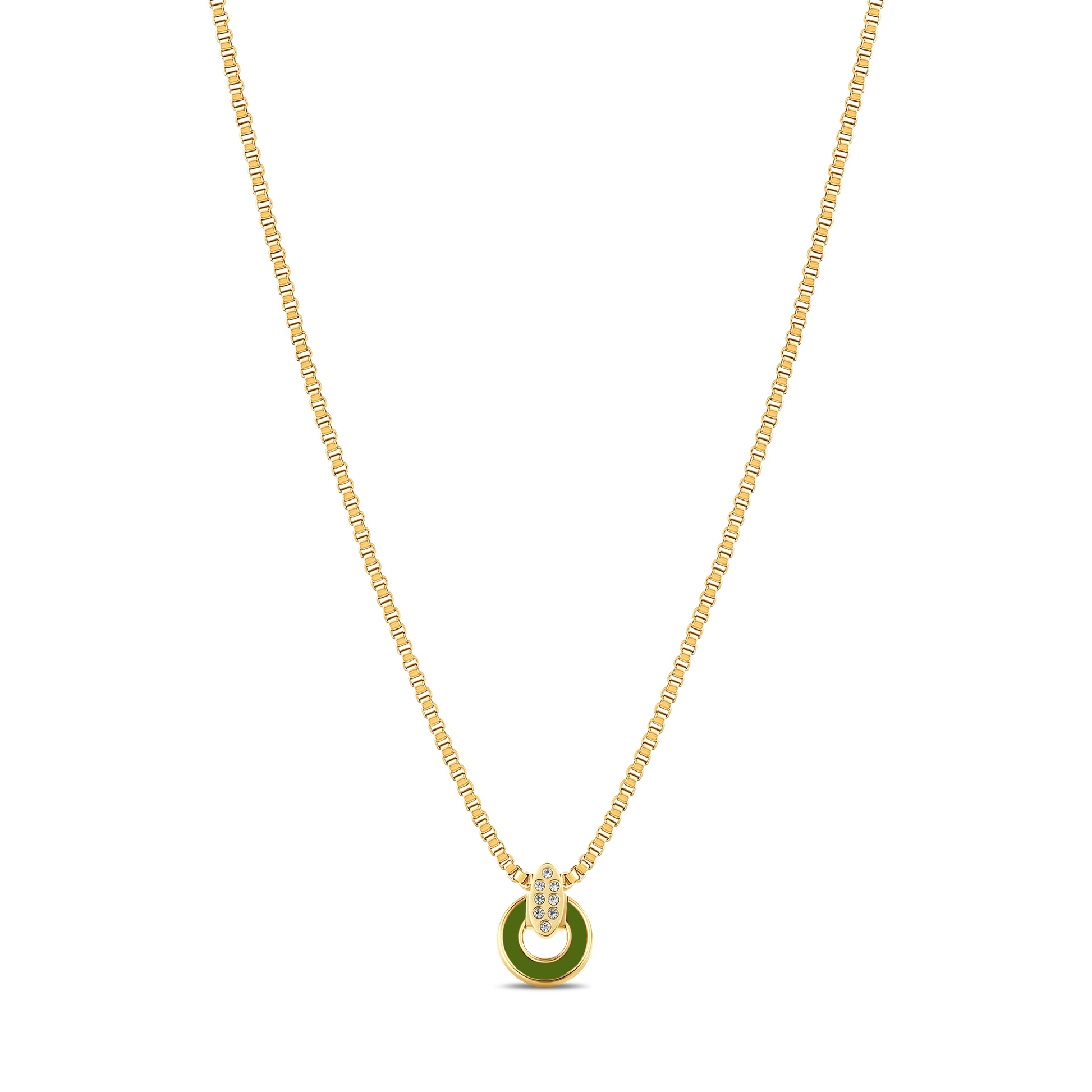 OLIVE GREEN CHIP WITH ZIRCONIA NECKLACE