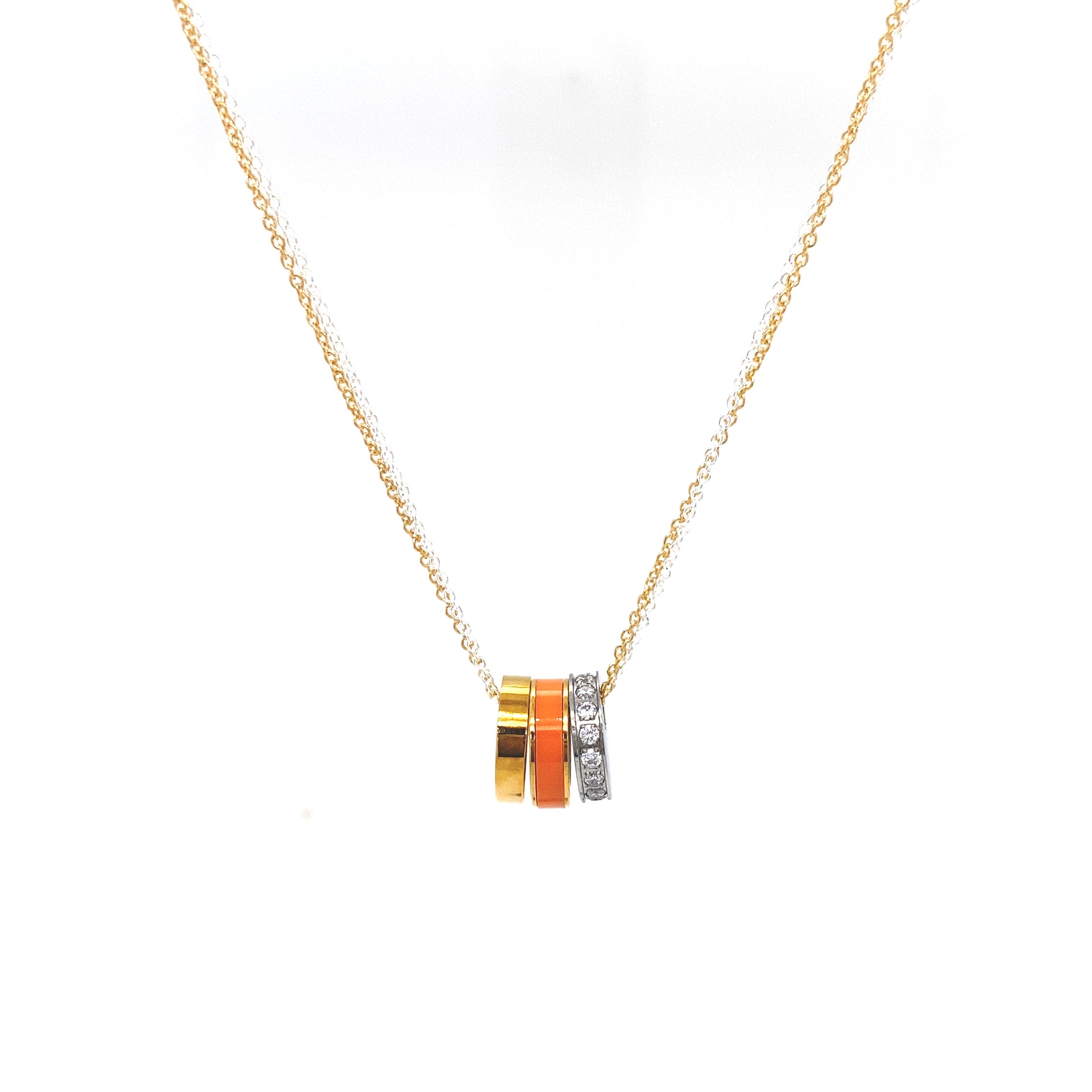 WEWA DOUBLE CHAIN 3 CHIPS ORANGE NECKLACE 