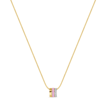 WEWA BOA CHAIN 3 RINGS FONDANT PINK CHIP WITH ZIRCONIA NECKLACE