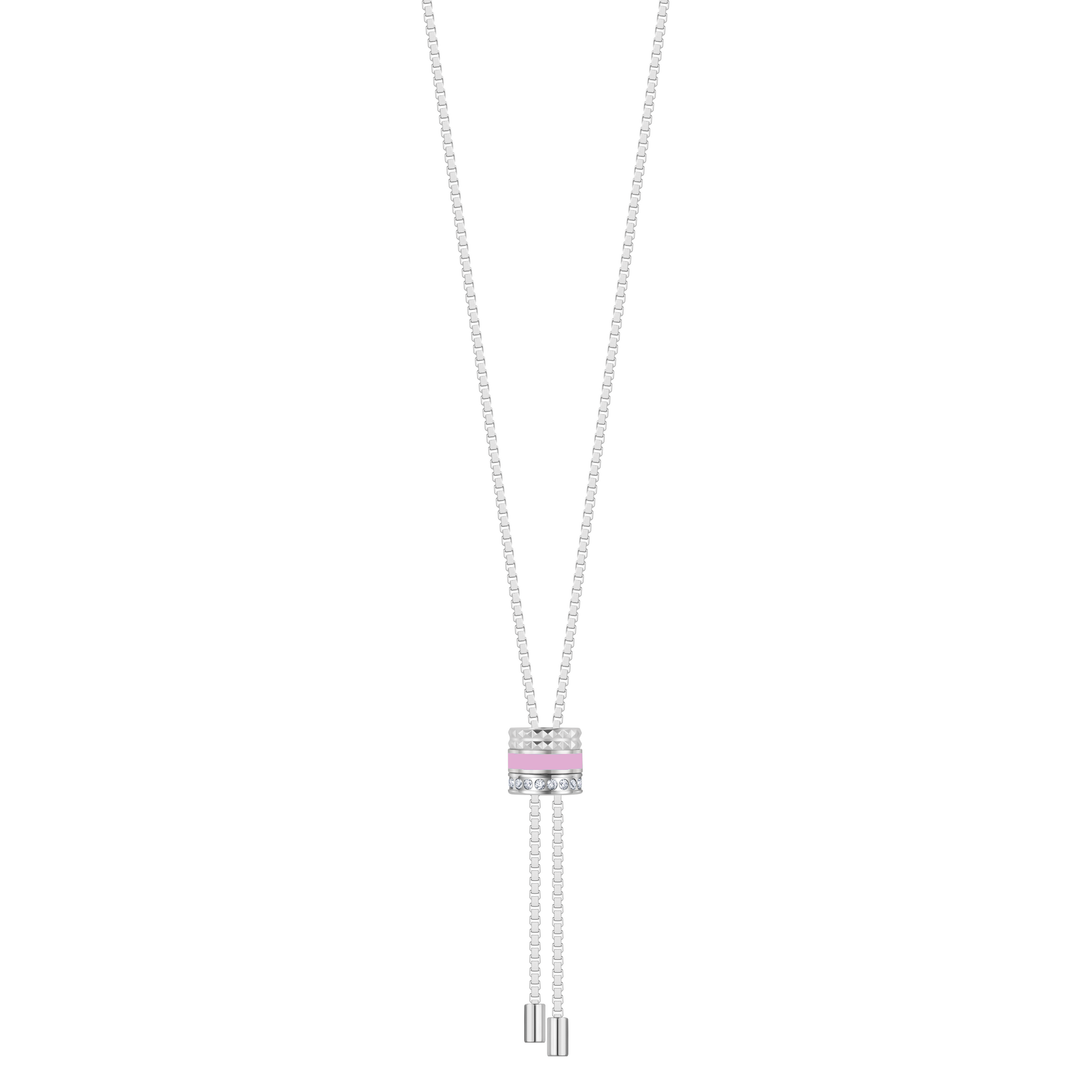 WEWA BOLO TIE TUBE FONDANT PINK CHIP WITH ZIRCONIA NECKLACE