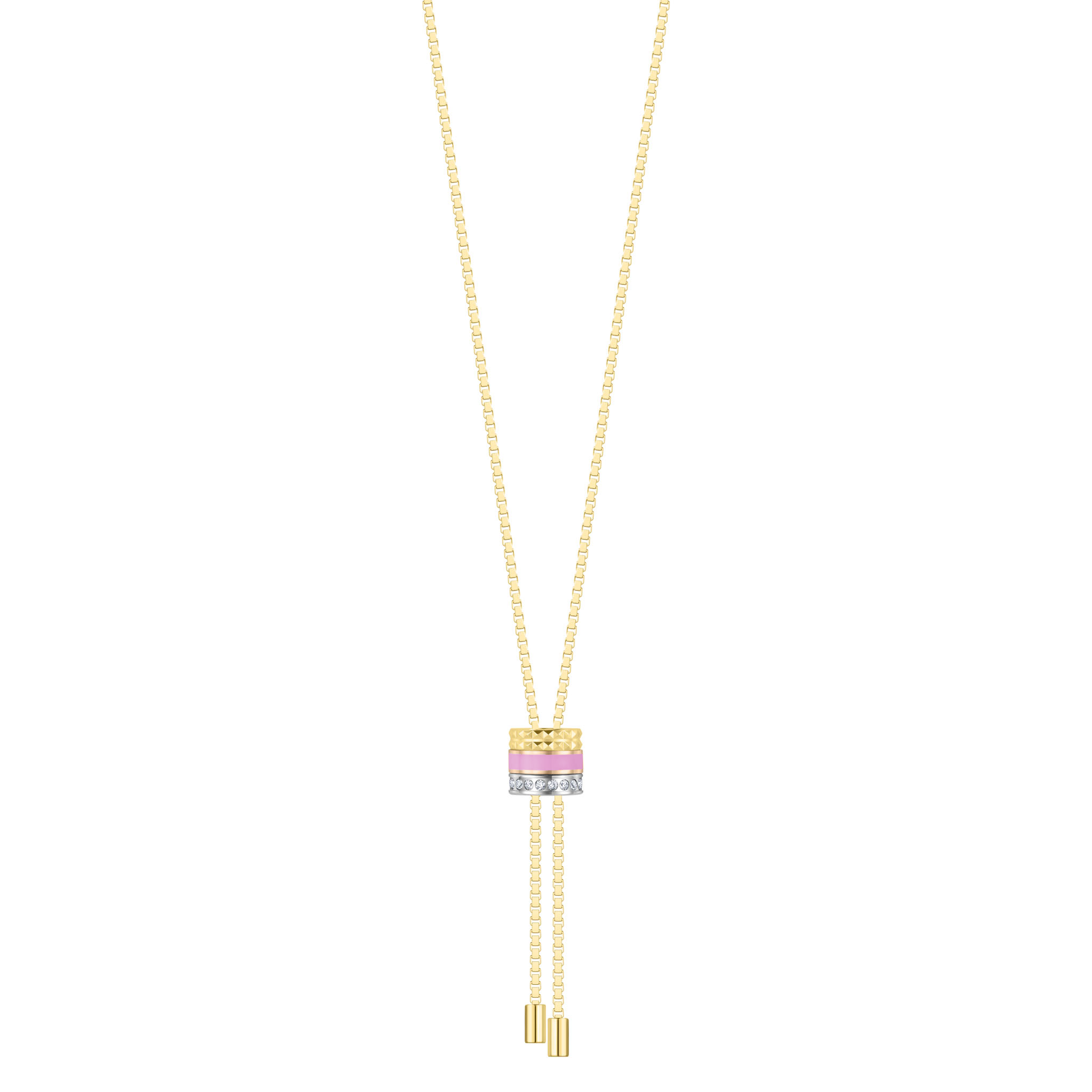 WEWA BOLO TIE TUBE FONDANT PINK CHIP WITH ZIRCONIA NECKLACE