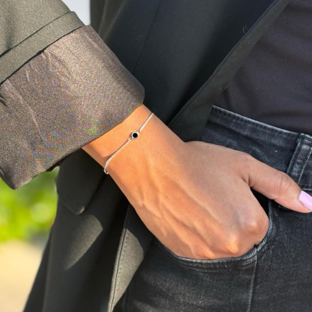 Eco-friendly Jason Hyde silver bracelet with black recycled chip accent