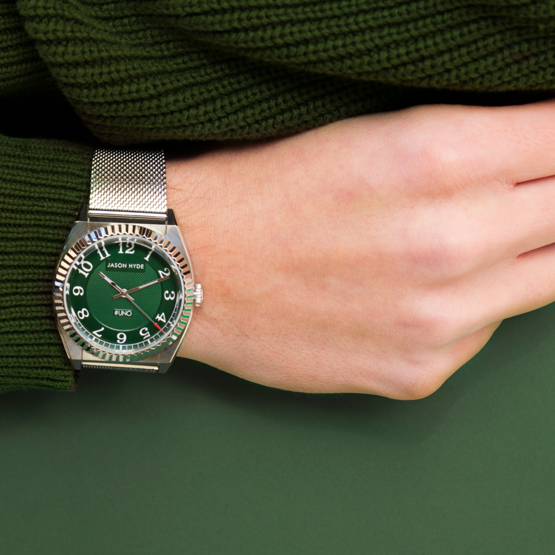 Minimalist Jason Hyde UNO 40mm green dial watch with durable strap 