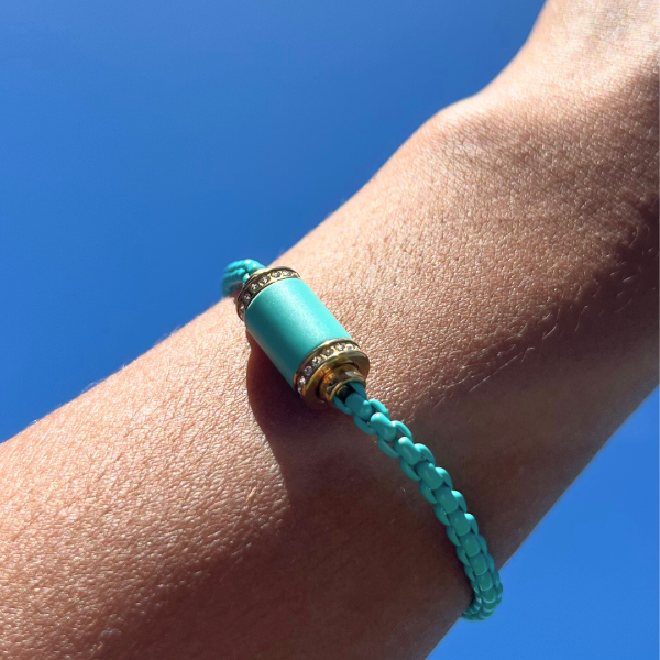 Perfect for summer: Jason Hyde's turquoise recycled cord bracelet.