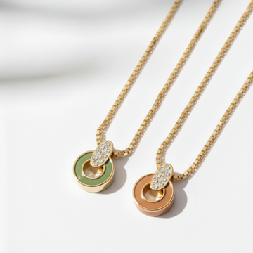 Nereida olive green and nutshell necklaces 
