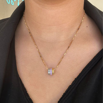 WEWA TUBE LAVENDER CHIP WITH ZIRCONIA NECKLACE