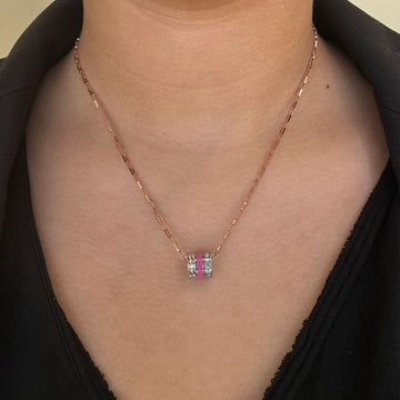 WEWA TUBE ROSE VIOLET CHIP WITH ZIRCONIA NECKLACE