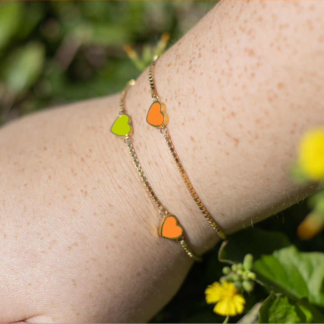 Women’s sustainable gold bracelets with colorful heart details, Jason Hyde