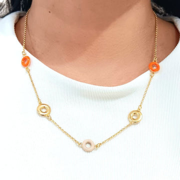 ACQUARELLO HANGING ROUND BEIGE AND ORANGE NECKLACE