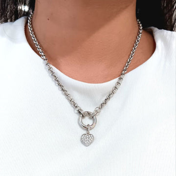 CATENE ROLO WITH PAVE HEART NECKLACE