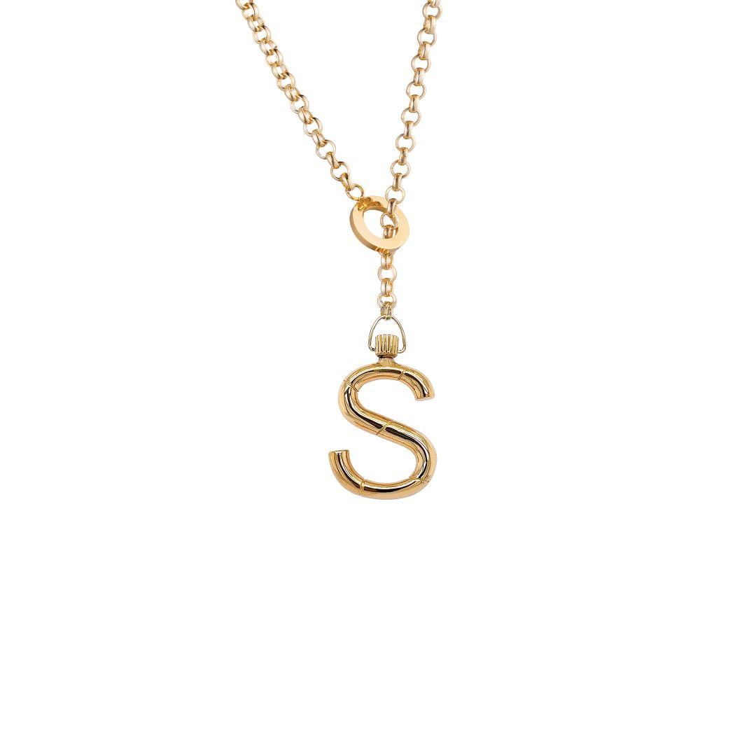 Stylish gold necklace featuring a personalized 's' initial charm.