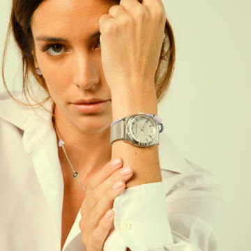 #RUBY-EIGHT | 36MM WATCH SILVER PAVE DIAL - MESH STRAP
