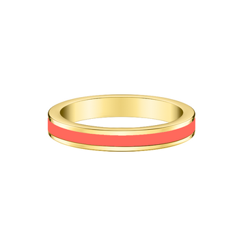 Slim gold ring with coral enamel detail by Jason Hyde on a neutral background.