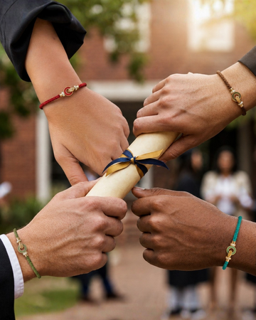 Graduates wearing Jason Hyde friendship bracelets holding diploma during Class of 2026 celebration