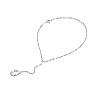 Jason Hyde Lariat SEACAP Silver Hamsa Charm White Chip