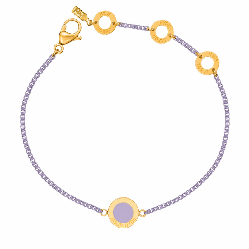 Lavender chain bracelet with a matching circular enamel charm