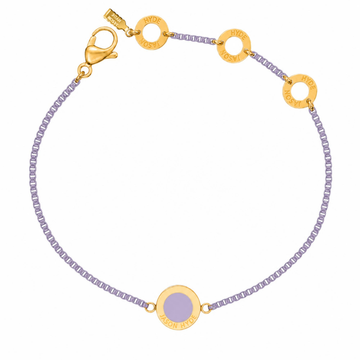 Lavender chain bracelet with a matching circular enamel charm