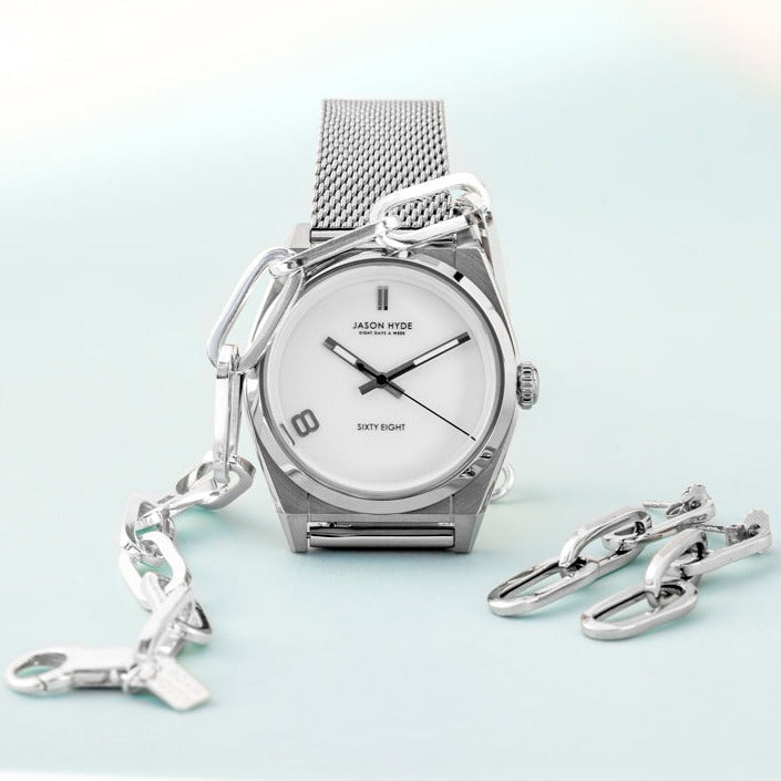 #SIXTY EIGHT | 34 MM WATCH WHITE DIAL - MESH STRAP Media 2 of 2