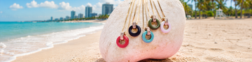 Jason Hyde eco-friendly upcycled plastic necklaces on Miami Beach.