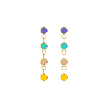 NEW WAVE CASCADE 4 PERSIAN BLUE, TURQUOISE, BEIGE, SPECTRA YELLOW CHIPS EARRINGS